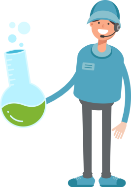 Kulaklık Karakteri Tutucu Laboratuar Şişesi ile Erkek Operatör