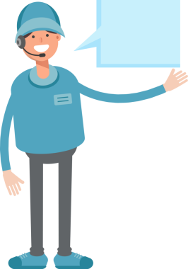 Kulaklık Karakteri ve Konuşma Baloncuğu ile Erkek Operatör