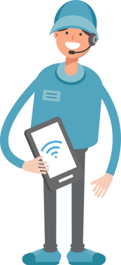 Kulaklık Karakteri Tutucu Akıllı Telefona sahip Erkek Operatör