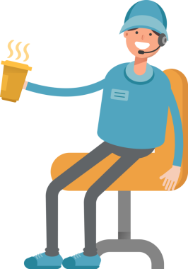 Kulaklıklı Erkek Operatör Kahve İçen Karakter