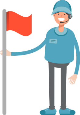 Kulaklık Karakterli Erkek Operatör Bayrak Direğiyle Duruyor