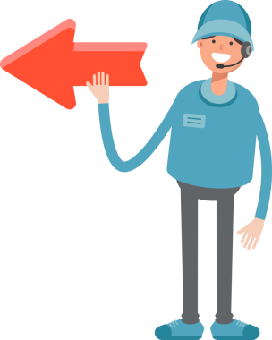 Kulaklık Karakteri ve Ok İşaretli Erkek Operatör