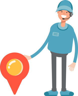 Kulaklık Karakteri ve Konum Pin ile Erkek Operatör