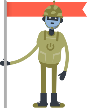 Asker Robot Karakteri Bayrak Direğini Tutuyor