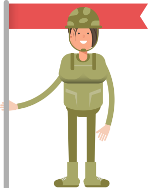 Kadın Asker Karakteri Bayrak Direğini Tutuyor