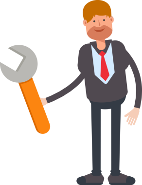 İşadamı Karakteri İngiliz Anahtarı Aracı Kullanıyor