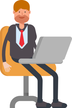 Dizüstü bilgisayarda çalışan İşadamı Karakteri