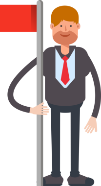 İşadamı Karakteri Bayrak Direğini Tutuyor