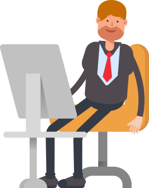 Masaüstünde Çalışan İşadamı Karakteri