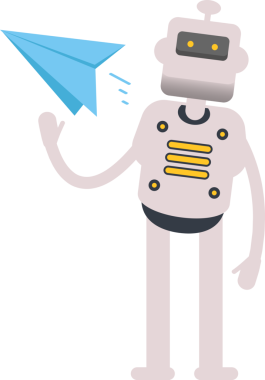 İnsansı Robot Karakteri Kağıt Uçak Tutuyor