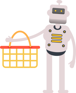 İnsansı Robot Karakteri Alışveriş Sepeti Tutuyor