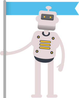 İnsansı Robot Karakteri Bayrak Direğini Tutuyor