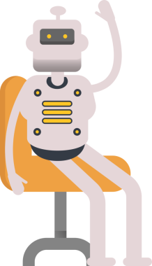 Sandalyede oturan İnsansı Robot Karakteri