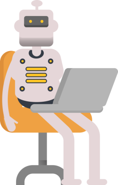 Dizüstü bilgisayarda çalışan İnsansı Robot Karakteri