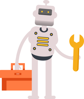 İnsansı Robot Karakteri Araç Kutusu ve Anahtarı Tutuyor