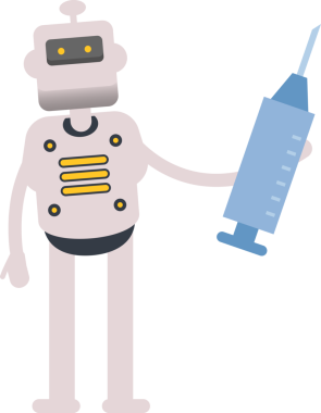 İnsansı Robot Karakteri Tıbbi Şırınga İllüstrasyonu