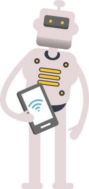 İnsansı Robot Karakteri Akıllı Telefonu Tutuyor