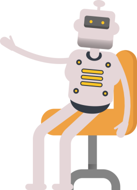 Ofis Sandalyesinde oturan İnsansı Robot Karakteri