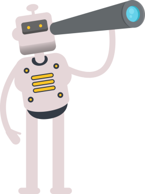 Dürbün kullanan İnsansı Robot Karakteri