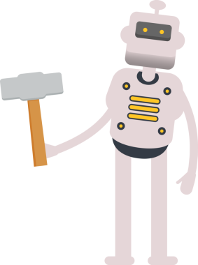 İnsansı Robot Karakteri Sledge Çekiç Tutuyor