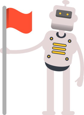 Bayrak Direğiyle Duran İnsansı Robot Karakteri