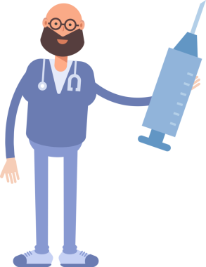 Erkek Hekim Karakteri Tıbbi Şırınga İllüstrasyonu