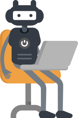 Dizüstü bilgisayarda çalışan Robot Karakteri