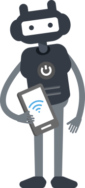 Robot Karakteri Akıllı Telefonu Tutuyor