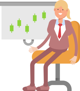 Takım Elbiseli İş Kadını Candlestick Çizelgesini Sunar