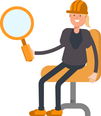 Kadın Mühendis Karakteri Oturan ve Tutan Büyüteç