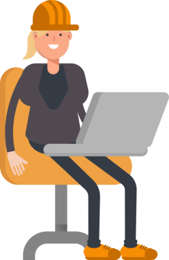 Dizüstü bilgisayarda çalışan Kadın Mühendis Karakteri