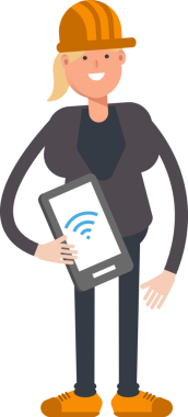 Kadın Mühendis Karakteri Akıllı Telefonu Tutuyor