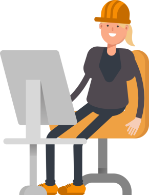 Masaüstünde Çalışan Kadın Mühendis Karakteri