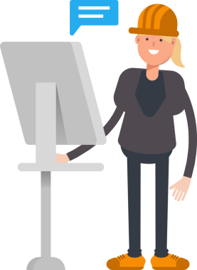 Bilgisayar üzerinde çalışan Kadın Mühendis Karakteri