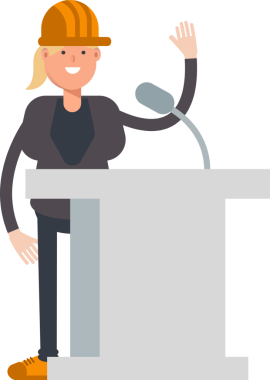 Kadın Mühendis Karakteri Kürsüde Konuşuyor