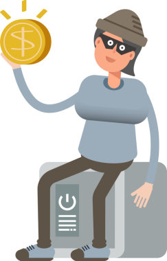 Kadın Hırsız Karakteri Güvenli ve Doların Üzerinde Oturuyor