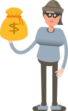 Kadın Hırsız Karakteri Dolar Çuvalı Tutuyor