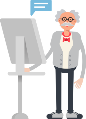 Bilgisayar üzerinde çalışan Bilimadamı Karakteri