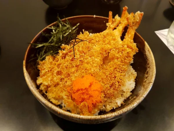 Japon Yemekleri Karides Tempura Pirinç — Stok fotoğraf