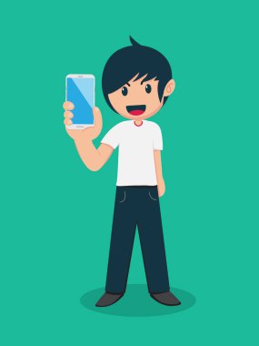 Adam akıllı telefon tutarak Akıllı telefonunuzda sunmak istediğiniz göster