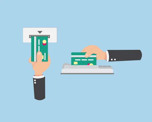 Lapos Kézzel Kártya Vásárlás Készpénzt Online Pay Könnyű Intelligens Élet — Stock Vector