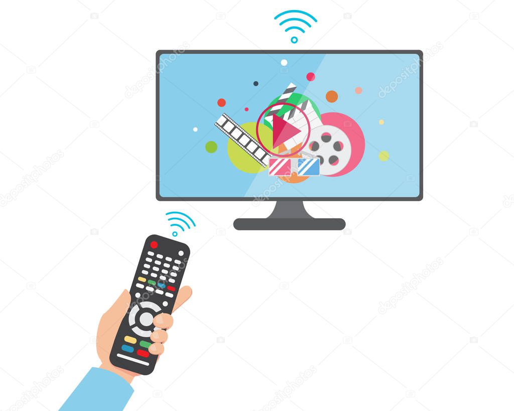 Flat Hand Holding Remote Control to Smart TVPlay and Enjoy