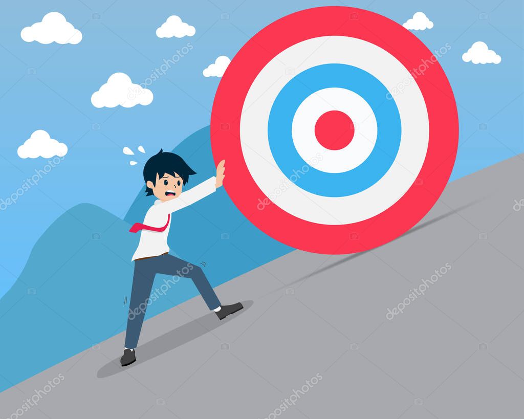 Salary Man Pushing a giant Target upwards is so very difficul