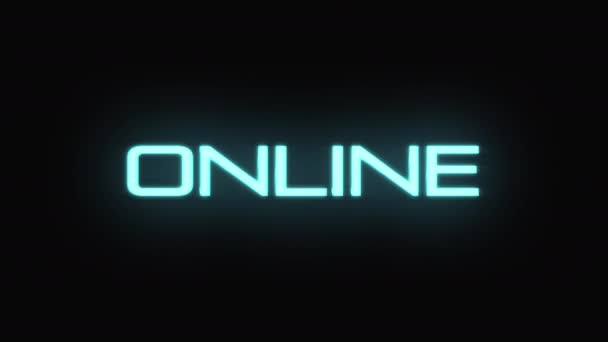 Online Licht Neon Tekst Knipperende Tekst Gloeiende Tekst Digitale Technologie — Stockvideo