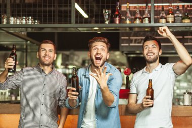 bira içip pub spor oyunu izlerken erkek hayranları