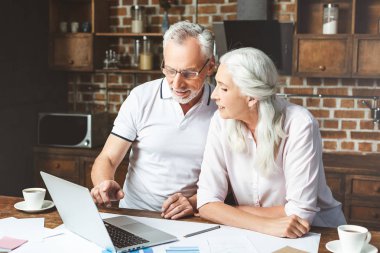 ev ofisinde dizüstü bilgisayar kullanarak üst düzey yöneticilerin portresi