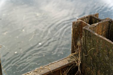 Paslı çelik elementin su yansıma, ticari kullanım için endüstriyel arka plan.