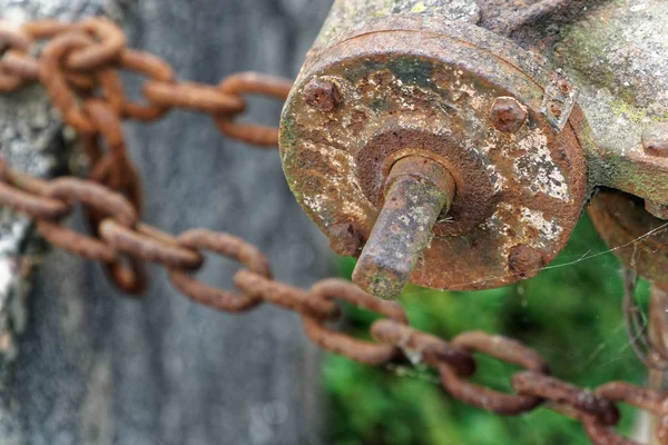 Rusty steel chain element, industrial background for commercial use