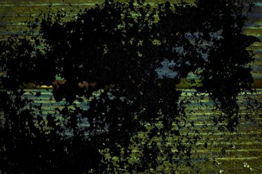 Grunge Ultra turuncu renkli doku eski, eski püskü, yeşil boya gölge ile eski bir ahşap Bank