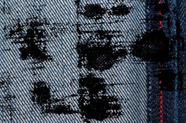 Kirli Denim doku kot arka plan için kırmızı dikiş ile